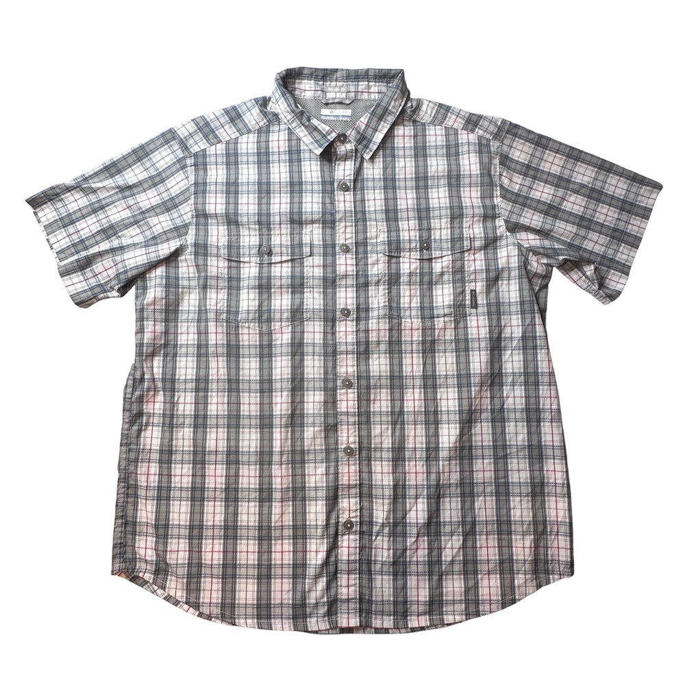 Columbia Shirt Mens XL Grey Plaid XM1509 Regular Fit Short Sleeve Hiking Outdoor